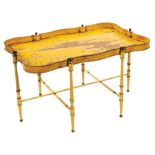 Yellow Tole Peinte Gallery Tray Table , h. 20 in., w. 36 in., d. 23 in Provenance: Estate of Julia