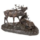 Bronze Figural Group of "Le Cerf Victorieux" , after Pierre-Albert Laplanche, signature inscribed on