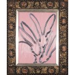 Hunt Slonem (American/Louisiana, b. 1951) , "Untitled (Three Bunnies)", 2015, oil on wood, signed,