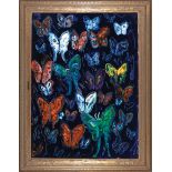 Hunt Slonem (American/Louisiana, b. 1951) , "Untitled (Butterflies)", 2013, oil on wood, signed,