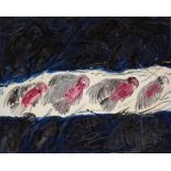 Hunt Slonem (American/Louisiana, b. 1951) , "Flight Cockatoos", 1995, oil on canvas, signed,