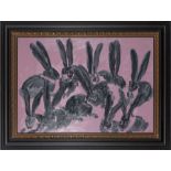 Hunt Slonem (American/Louisiana, b. 1951) , "Pink Rabbits", 2003, oil on masonite, signed, titled,