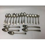 A matched set of eight 19th century Old English pattern 'white metal' teaspoons, (one hallmarked,