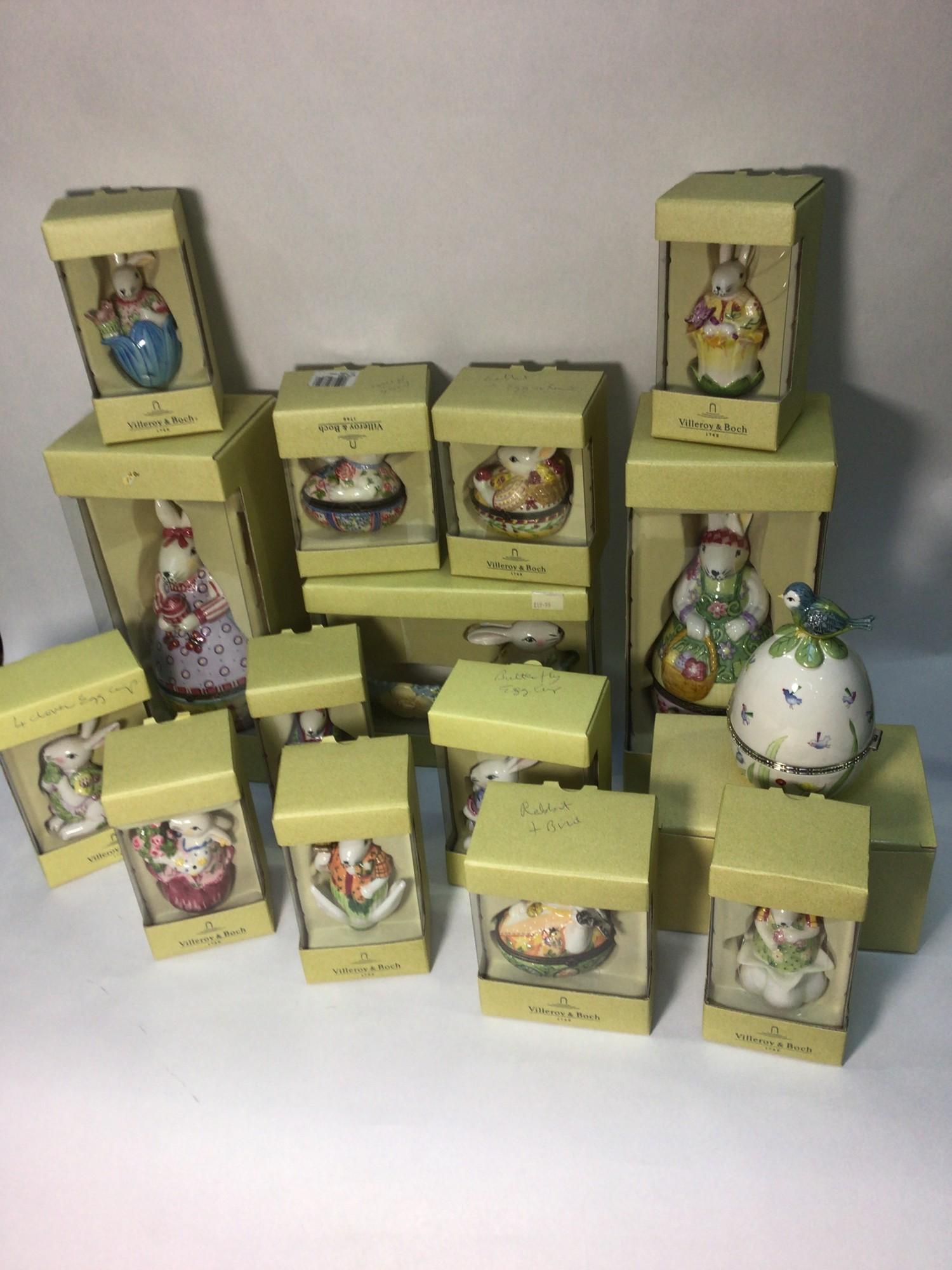 Fifteen various Villeroy & Boch Spring Ornaments including easter bunny trinket boxes of varying