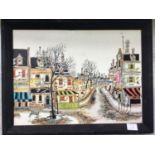 Robert Scott (20th century) Street scene with bars and cafes, signed, oil on canvas board, framed,