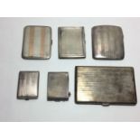 Four silver pocket cigarette case and two silver matchbook holders, all with engine-turned