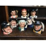 A selection of eight large Royal Doulton character jugs, including The Apothecary-D6567, Old Salt-