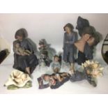 Six various limited edition pottery figures by Elisa, the tallest 38cm high, together with two