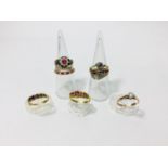 A selection of seven various coloured stone and diamond dress rings, total weight 12.6 grams.