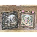 A pair of hanging tapestries with classical scenes, together with five frame