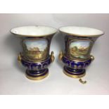 A pair of early 19th century Derby porcelain campagna vases, hand painted with a view of 'Windsor