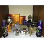 SECTION 21. Various Oriental figures including a pair of cloisonne vases on stands, pair of