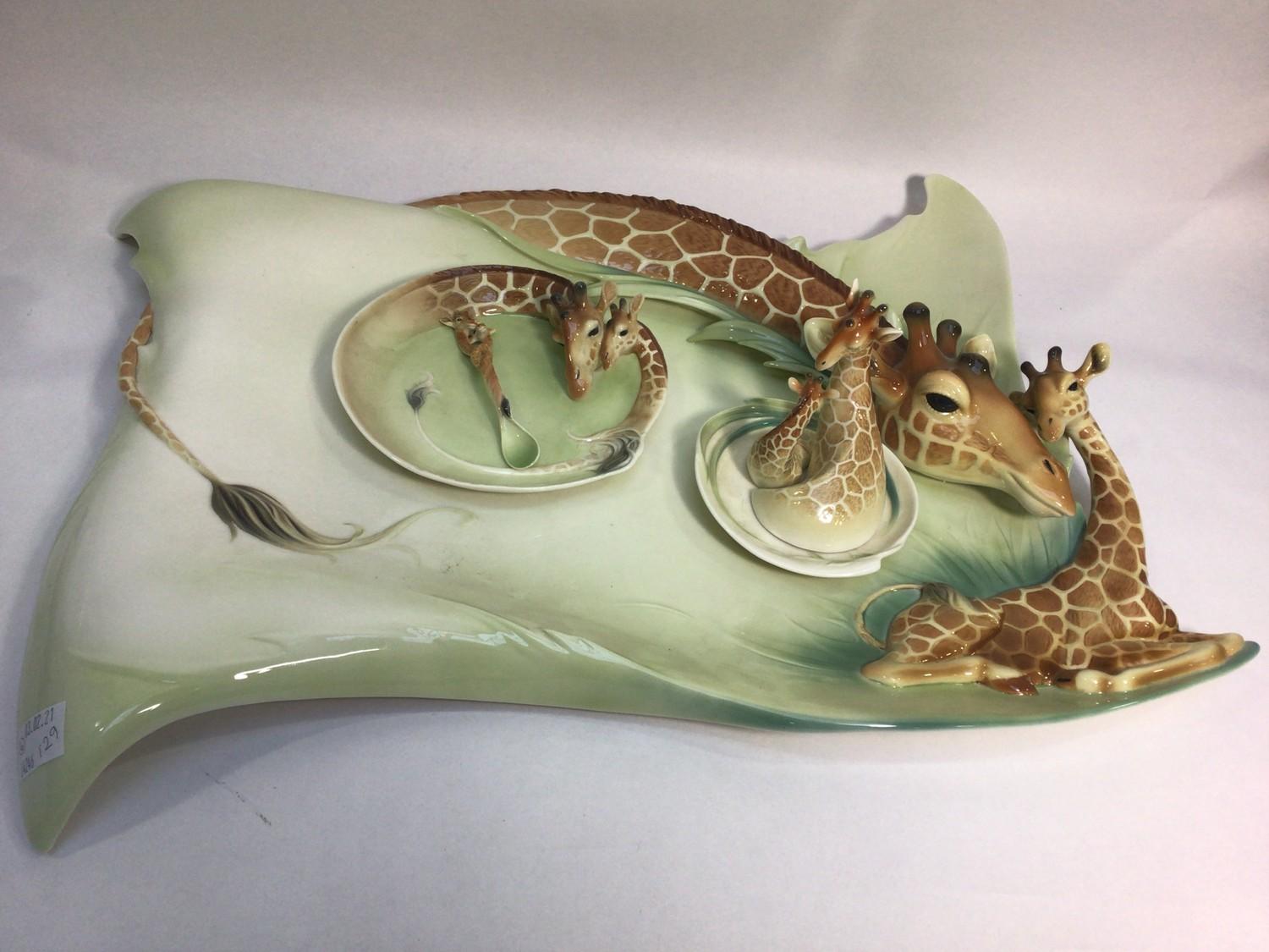 A large 20th century ceramic serving platter with relief giraffe and calf by Franz, limited - Image 2 of 7