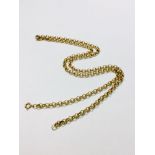 A 9ct gold belcher chain, measuring 24 inches and weighs 23.3 grams.