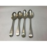 A pair of William IV Old English pattern silver tablespoons with bright-cut decoration, London,