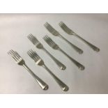 A set of six Georgian silver forks by Richard Crossley, hallmarked London, 1800, gross weight