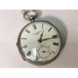 A silver-cased open-faced pocket watch by John Forrest of London, the white enamel dial with Roman