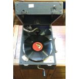 A Decca 120 portable gramophone, in black rexine covered case, 42cm