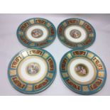 A set of four 19th century Minton cabinet plates, the centres painted in polychrome enamels with
