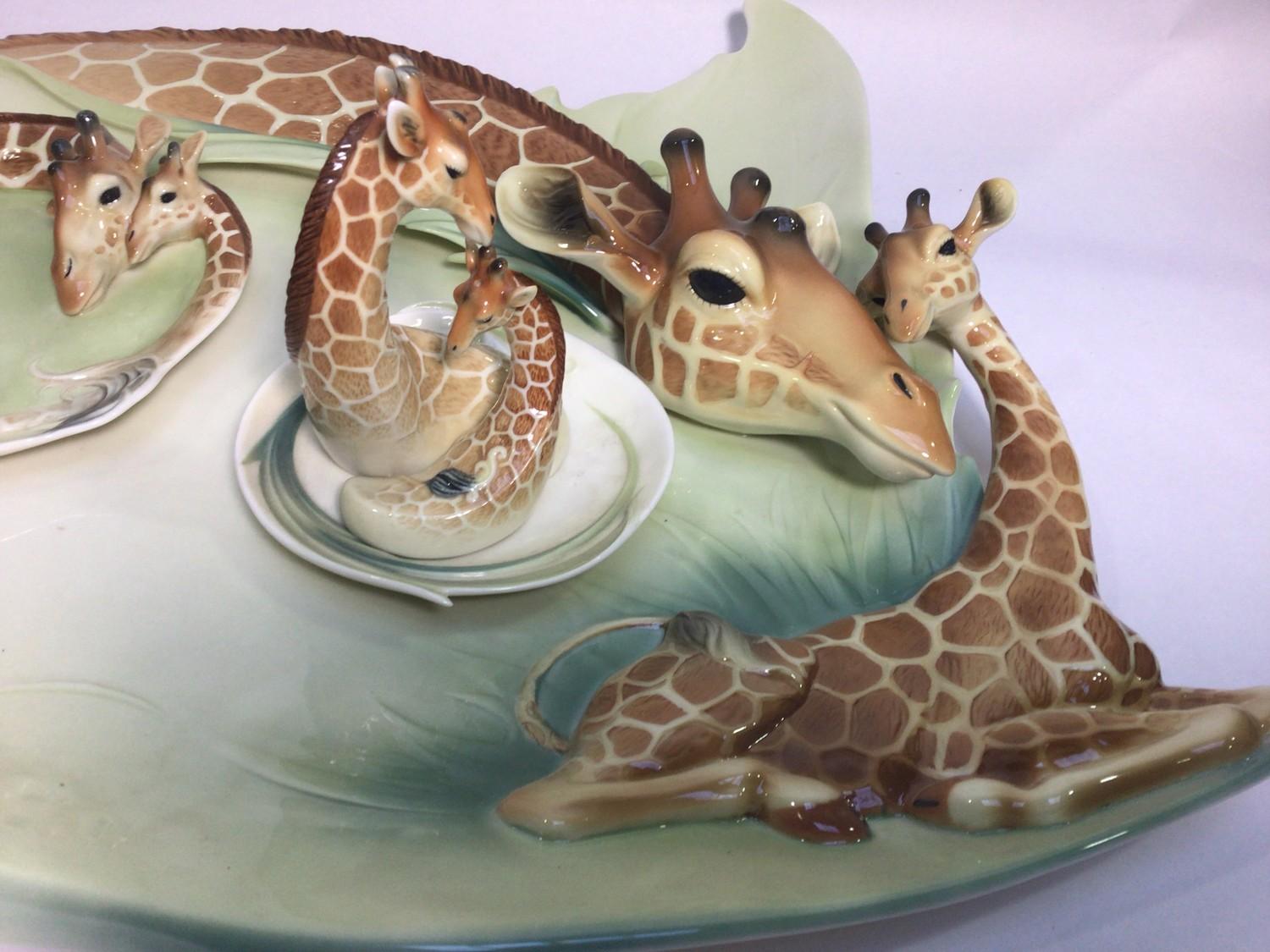 A large 20th century ceramic serving platter with relief giraffe and calf by Franz, limited - Image 3 of 7