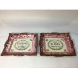 A pair of 19th century Sunderland lustre transfer printed hanging plaques, 'Prepare To Meet Thy God'