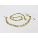 A 9ct gold Figaro chain measuring 20 inches, together with a double link bracelet with heart