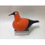 Oiva Toikka for Iittala studio glass bird, Golden Oriol, finished in black and orange, etched