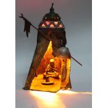 A Franz Xavier Bergmann style cold painted bronze table lamp modelled as a Bedouin tent with