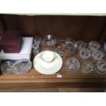 A collection of cut glass including sundae dishes, stemmed sweetmeat dish, basket and perfume