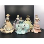 Five assorted boxed Coalport 'Age of Elegance' figural ladies including 'On the Balcony', 'First