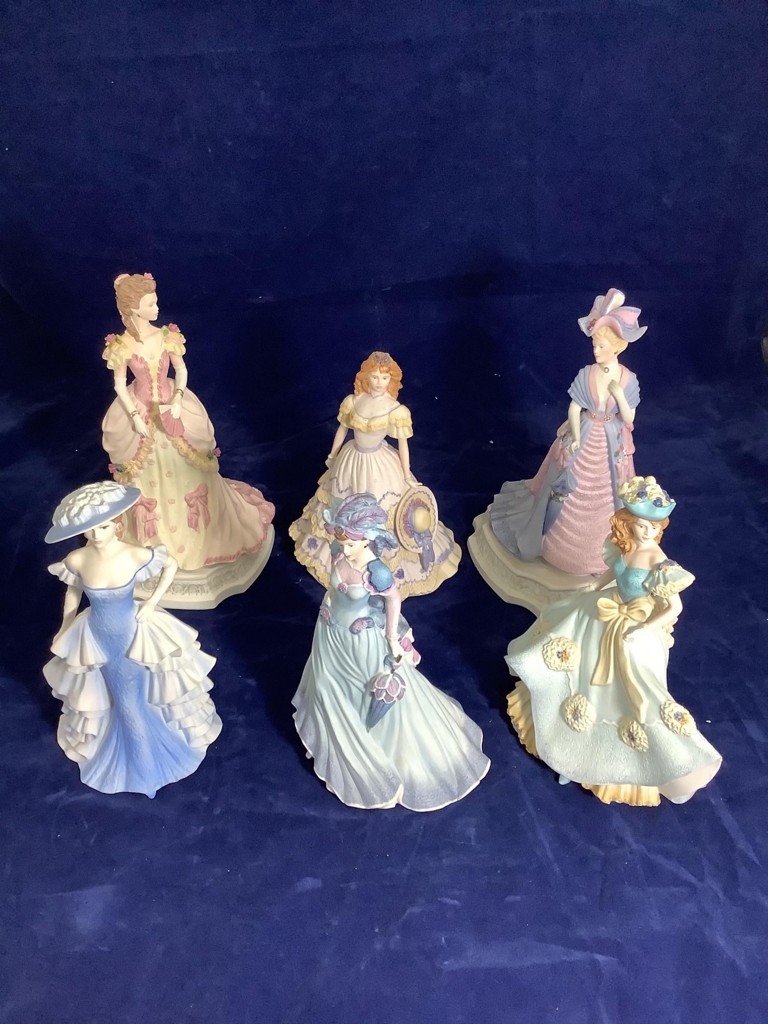 Coalport porcelain figurines from the age of elegance collection, Esplanade, Blenheim park, Donna,