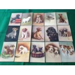 Fifty-two coloured postcards of dogs in a small modern album. The designs are from different