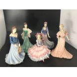 Five assorted boxed Coalport 'Age of Elegance' figural ladies comprising 'Richmond Park', 'Touch