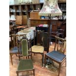An Art Nouveau parlour chair, Victorian barley-twist nursing chair and a stained wood standard