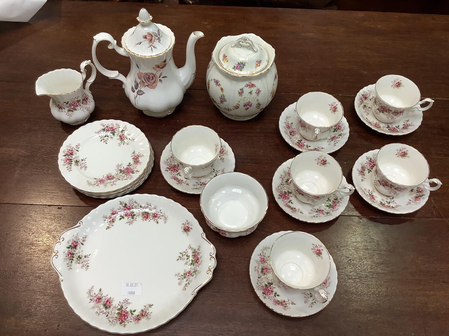 SECTION 4. Royal Albert bone China Lavender Rose tea set comprising of 6 cups and saucers, 6 small