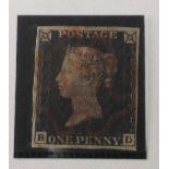 An 1840 1d Black Plate 2 Lettered B.D. ' a very fine single having close to large margins and a neat