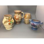 Four various vases including a Bursley Ware by Charlotte Rhead vase no. TL3 'Trellis', 17.5cm