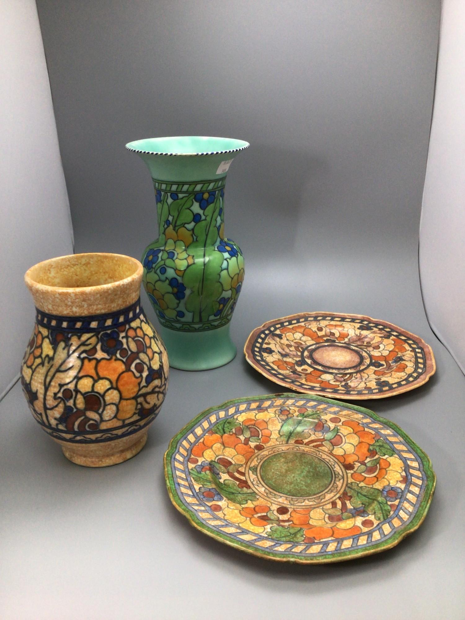 Two various Crown Ducal pottery vases by Charlotte Rhead nos. 146 and 110, 'Byzantine', together