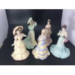 Five assorted boxed Coalport 'Age of Elegance' figural ladies comprising 'Chiswick Walk', 'Polonaise