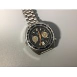 A gents stainless steel Heuer Autavia chronograph wristwatch, c.1970's, the black dial with silver