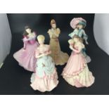 Five assorted boxed Coalport 'Age of Elegance' figural ladies including 'Brighton Prom', 'Opening