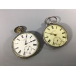 Two open-face pocket watches by J. W. Benson, one silver cased example with white enamel dial, Roman