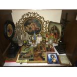 SECTION 3. A bronzed figure of Jesus on the cross, together with other religious artefacts and