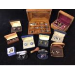 A collection of assorted boxed and loose cufflinks comprising some silver examples and some Royal