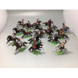 A quantity of Britains plastic military figures on horseback including 10th & 11th Hussars, Horse