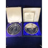 Two solid silver limited edition Royal commemorative plates including the Jubilee of the birth of HM