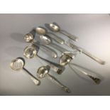 Three assorted silver strainer spoons including a Georgian example hallmarked London, 1798 and a