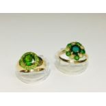 Two ladies 9ct yellow gold dress rings set with green stones, total weight 6.7 grams.