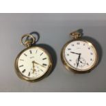 Two various gold-plated open-face pocket watches including one Elgin example with white enamel dial,