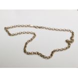 A 9ct yellow gold belcher chain, measuring 20 inches in length and weighing 7.7 grams.